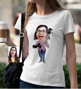 BK Gift Kişiye Özel Bayan Profesyonel Fotoğrafçı Karikatür Beyaz Tişört  1