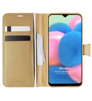 Microsonic Samsung Galaxy A30s Kılıf Delux Leather Wallet Gold