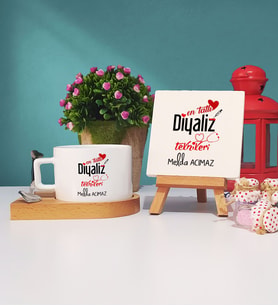 Mesajlı Diyaliz Teknikeri Hediye Ahşap Altlıklı Fincan ve Dekoratif Taş Baskı Hediye Seti