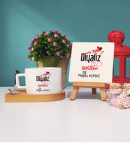 Mesajlı Diyaliz Teknikeri Hediye Ahşap Altlıklı Fincan ve Dekoratif Taş Baskı Hediye Seti