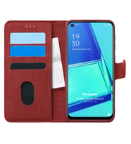 Microsonic Oppo A92 Kılıf Fabric Book Wallet Kırmızı