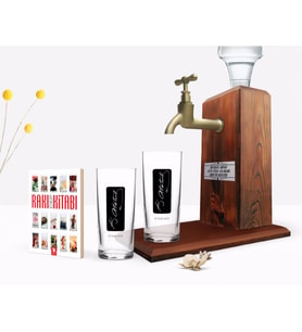 BK Gift Kişiye Özel Renkli Baskılı Atatürk Temalı İkili Rakı Bardağı Ahşap Rakı Standı ve Cep Kitabı Hediye Seti-30 (Model 1)