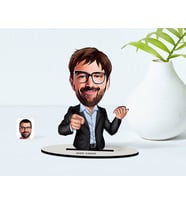 BK Gift Kişiye Özel Amca Karikatürlü Ahşap Biblo Model (Beyaz)
