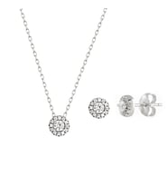 Afrodit Silver Yuvarlak Taşlı Kolye Küpe Gümüş Set