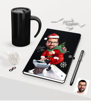 BK Gift Kişiye Özel Yılbaşı Bay Karikatürlü Siyah Defter Kalem Termos Mug Seti - 3