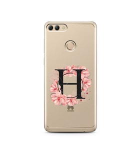 Pembe Çiçekli Harf Tasarım Süper Şeffaf Silikon Telefon Kılıfı Huawei Y9 2018 H-