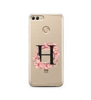 Pembe Çiçekli Harf Tasarım Süper Şeffaf Silikon Telefon Kılıfı Huawei Y9 2018 H-