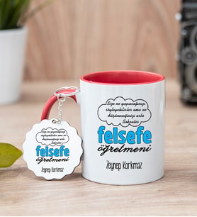 Felsefe Öğretmeni Kırmızı Kupa Bardak Ve Anahtarlık Set