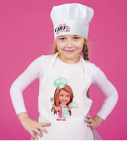 BK Gift Kişiye Özel Küçük Chef Karikatürlü Kız Çocuk Mutfak Önlüğü ve Aşçı Şapkası Seti-6 (Beyaz)