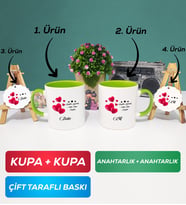 İkili Yeşil Sevgililer Günü Hediyesi Kupa Bardak Anahtarlık