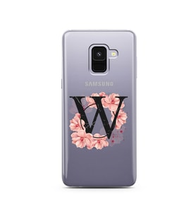 Pembe Çiçekli Harf Tasarım Süper Şeffaf Silikon Telefon Kılıfı Samsung A8 (2018)