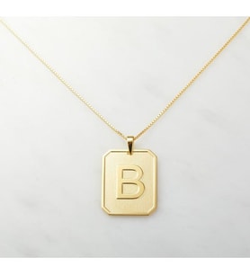 Kişiye Özel Altın Kaplama Plaka Harf Gümüş Kolye (Gold)