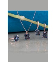 Gümüş Elmas Kesim Zirkon Taşlı Kare Abiye Günlük Abiye Set (Rose)