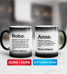 İkili Kişiye Özel Baba ve Anne Sihirli Kupa Bardak