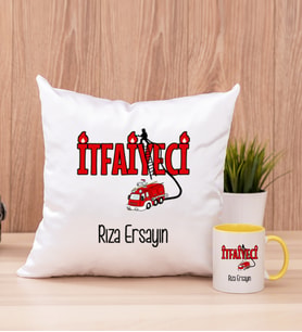 İtfaiyeci Kare Yastık ve Sarı Kupa Bardak
