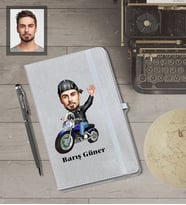 Kişiye Özel Erkek Karikatürlü Gri Defter Kalem Hediye Seti  Model-1