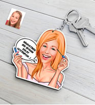 BK Gift Kişiye Özel Bayan Kolay Yetişmiyor Karikatürlü Ahşap Anahtarlık-7 (Beyaz)