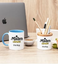 Maden Mühendisi Mavi Kupa Bardak Ve Kalemlik Hediye Seti