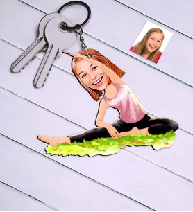 BK Gift Kişiye Özel Bayan Yoga Temalı Karikatür Anahtarlık  1