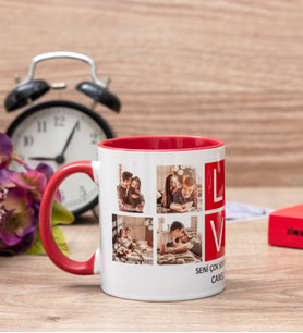 Love Yazılı 8 Fotoğraflı Kupa Bardak