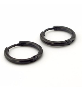 YUVARLAK TASARIM İNCE HALKA 16mm SİYAH ÇELİK KÜPE E754