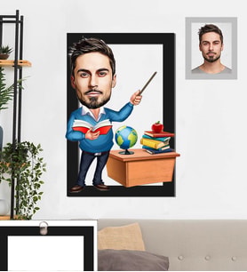 Kişiye Özel Öğretmen Karikatürlü 3D Ahşap Tablo 30x47 Bay-1