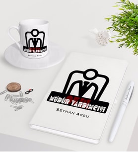 BK Gift Kişiye Özel Okul Müdür Yardımcısı Beyaz Defter Kalem Türk Kahvesi Fincanı Seti-1 (Model 1)
