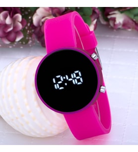 Pembe Renk Silikon Kordonlu Dijital Led Ekran Bayan Saat ST-303589