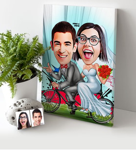 BK Gift Kişiye Özel Gelin Damat Karikatür Kanvas Tablo 30x50cm  3