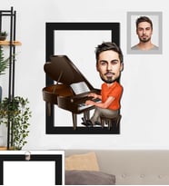 Kişiye Özel Piyanist Karikatürlü 3D Ahşap Tablo 30x47 Bay-1