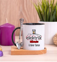 Elektrik Mühendisi Ahşap Altlıklı Siyah Kupa Bardak