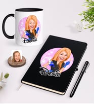 BK Gift Kişiye Özel Kadın Güzellik Uzmanı Karikatürlü Siyah Defter Kalem ve Kupa Seti-2 (Model 1)