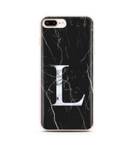 Iphone 8 Plus Siyah Mermer Harf Tasarımlı Telefon Kılıfı L-Harfi 
