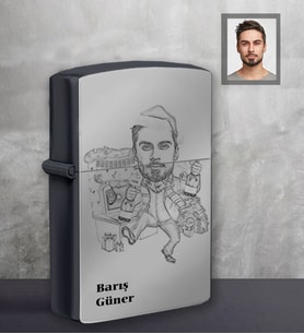 Kişiye Özel Yılbaşı Erkek Karikatürlü Siyah Benzinli Çakmak Model-4
