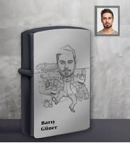 Kişiye Özel Yılbaşı Erkek Karikatürlü Siyah Benzinli Çakmak Model-4