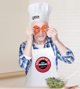 BK Gift Kişiye Özel Dünyanın En İyi Babası Erkek Mutfak Önlüğü ve Aşçı Şapkası Seti-7 (Beyaz)