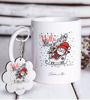 BK Gift Kişiye Özel Noel Baba Beyaz Kupa ve Anahtarlık Hediye Seti-5 (Model 1)