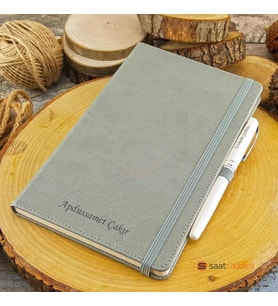 İsme Özel Termo Deri Defter Gri + İsme Özel Kalem Seti