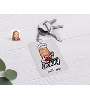 BK Gift Kişiye Özel Kadın Chef Karikatürlü Şeffaf Pleksi Anahtarlık-14 (Beyaz)