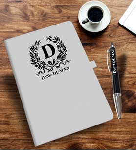 Kişiye Özel Harf Tasarımlı  İsme Özel Defter ve Kalem