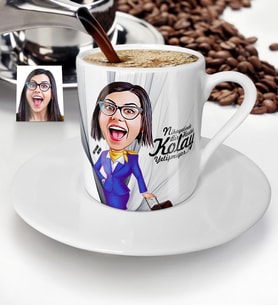 BK Gift Kişiye Özel Hostes Karikatür Türk Kahvesi Fincanı  2