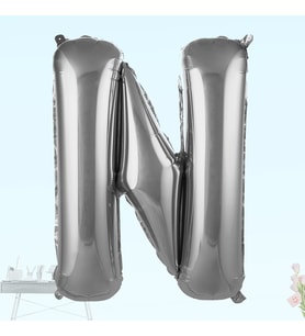 N Harf Folyo Balon, 100 cm - Gümüş (STD)