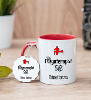 Fizyoterapist Kırmızı Kupa Bardak Ve Anahtarlık Set