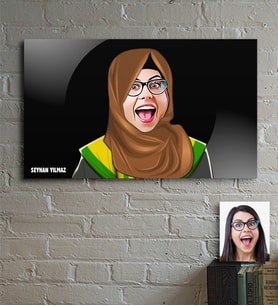 BK Gift Kişiye Özel Tesettürlü Bayan Öğretmen Karikatürlü Ahşap Tablo - 3