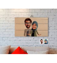 BK Gift Kişiye Özel Sevgililer Karikatürlü Otantik Ahşap Palet Tablo-60
