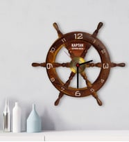 BK Gift Kişiye Özel Tekne Dümeni Tasarımlı Ahşap Duvar Saati-1 (Beyaz)