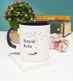 Hayat Kısa Tasarımlı Kişiye Özel Hayat Kısa Kupa Bardak Siyah