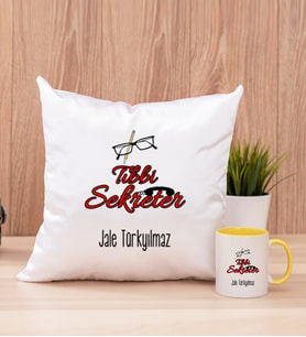 Tıbbi Sekreter Kare Yastık ve Sarı Kupa Bardak