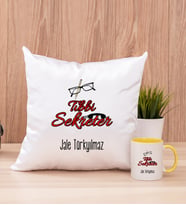 Tıbbi Sekreter Kare Yastık ve Sarı Kupa Bardak
