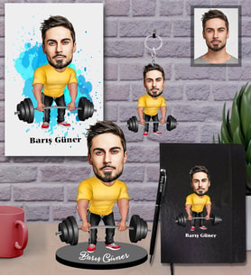 Kişiye Özel Sporcu Karikatürlü 5 li Hediye Seti Bay-7